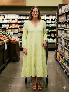 Universal Thread Light Lime V-Neck Tiered Maxi Dress